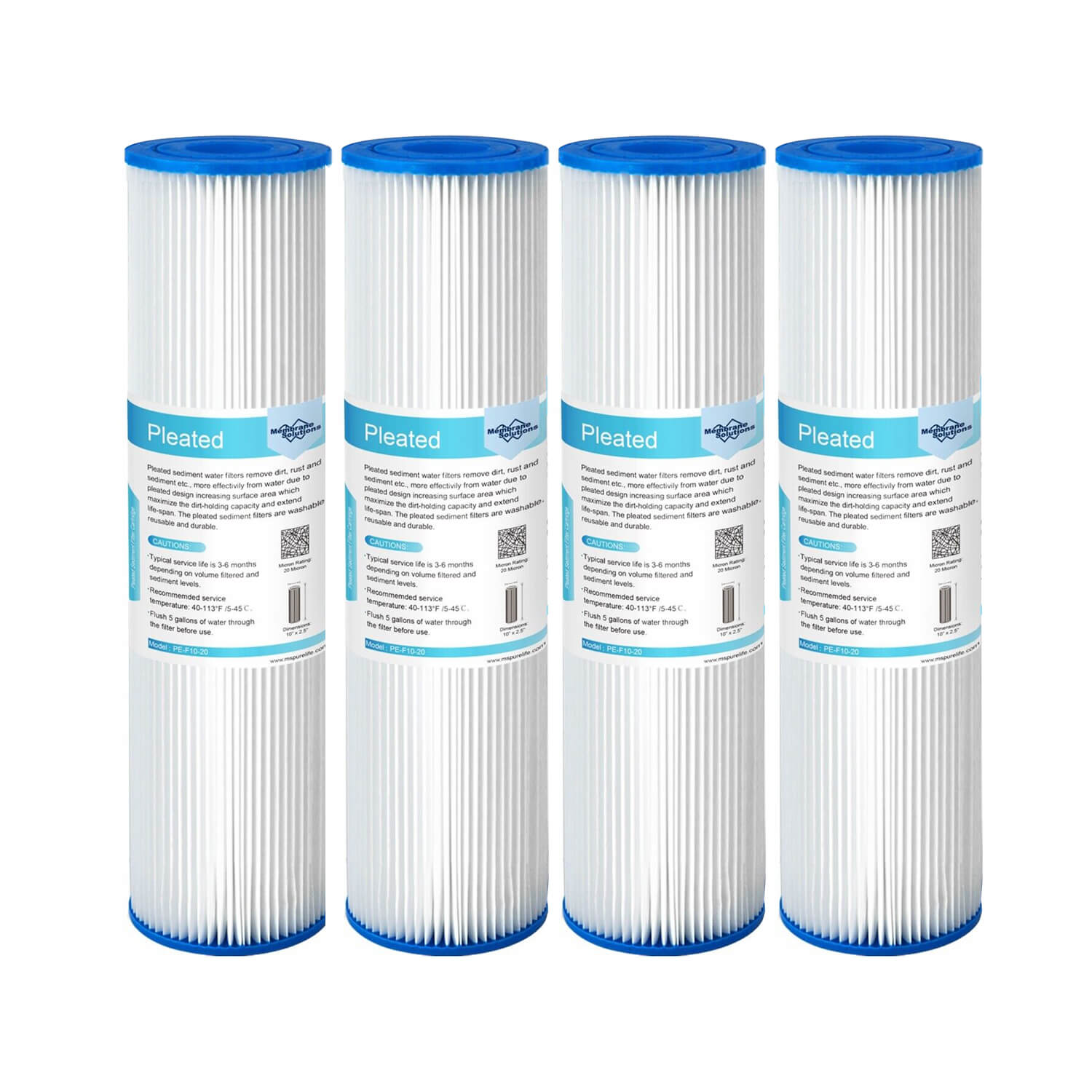 Membrane Solutions 10" x 2.5" Pleated Polyester Sediment Water Filter Replacement Cartridge Universal Whole House Pre-Filter 5/20/50 Micron