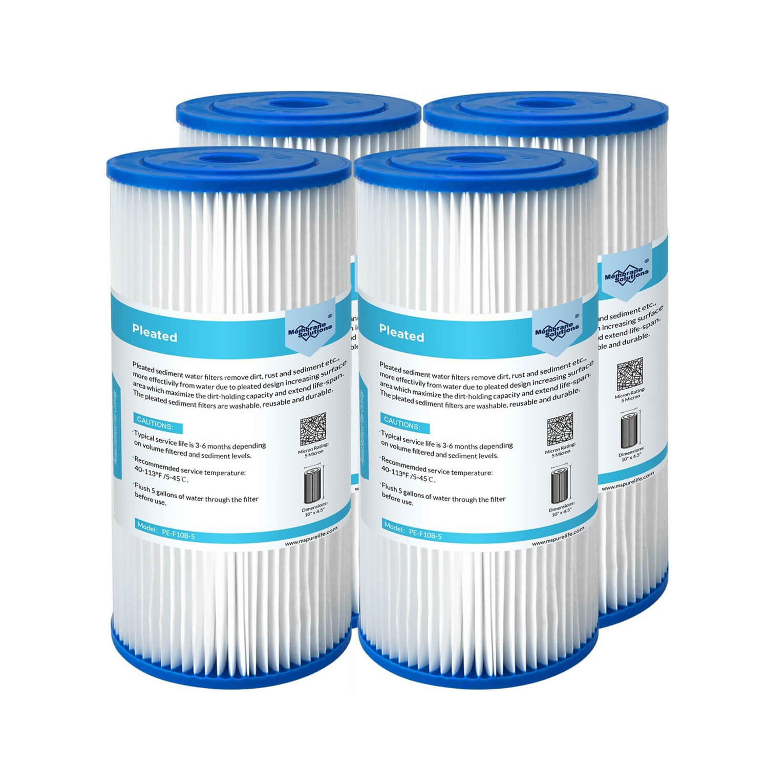 Membrane Solutions Pleated Water Filter Home 10"x4.5" Whole House Heavy Duty Sediment Replacement Cartridge 5/20/50 Micron