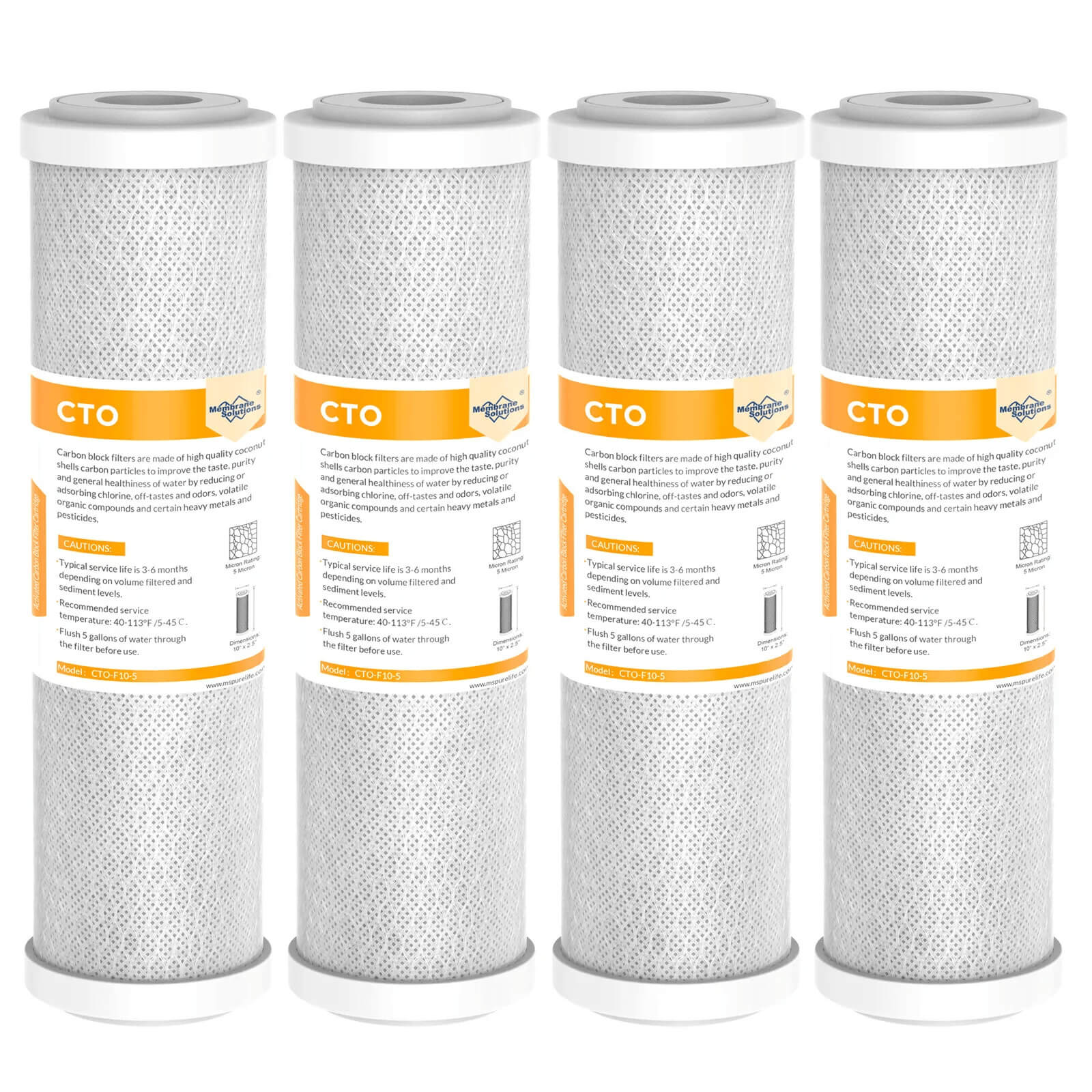 Membrane Solutions Coconut Shell Activated Carbon CTO Whole House Sediment Water Filter Cartridge Replacement | 5 Micron 10" x 2.5"