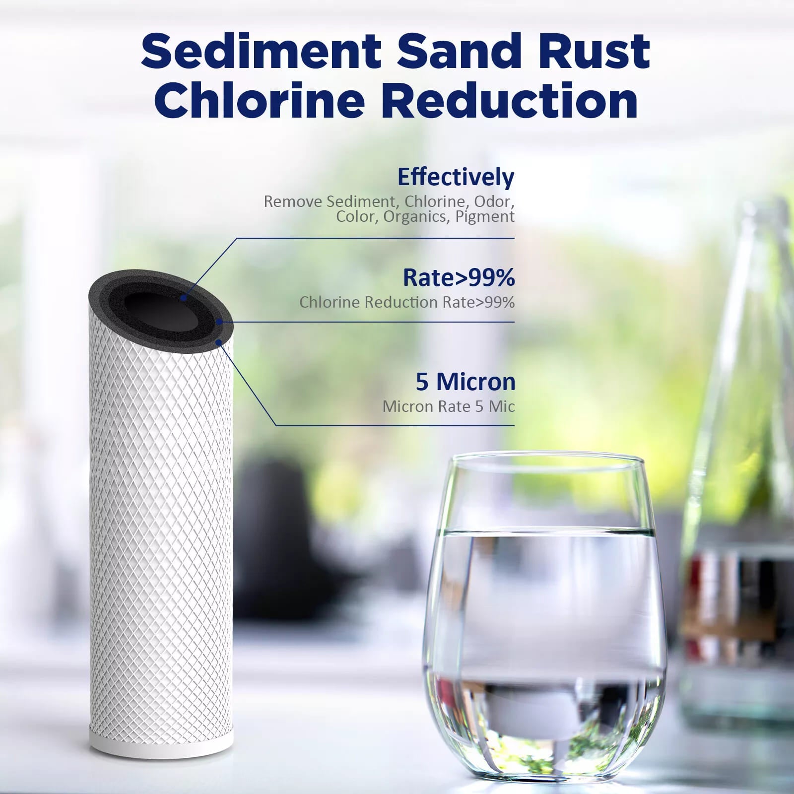 Membrane Solutions 20" x 4.5" 20 inch 5 Micron Coconut Shell Activated Carbon Block CTO Filter Whole House Sediment Water Filter Cartridge Replacement