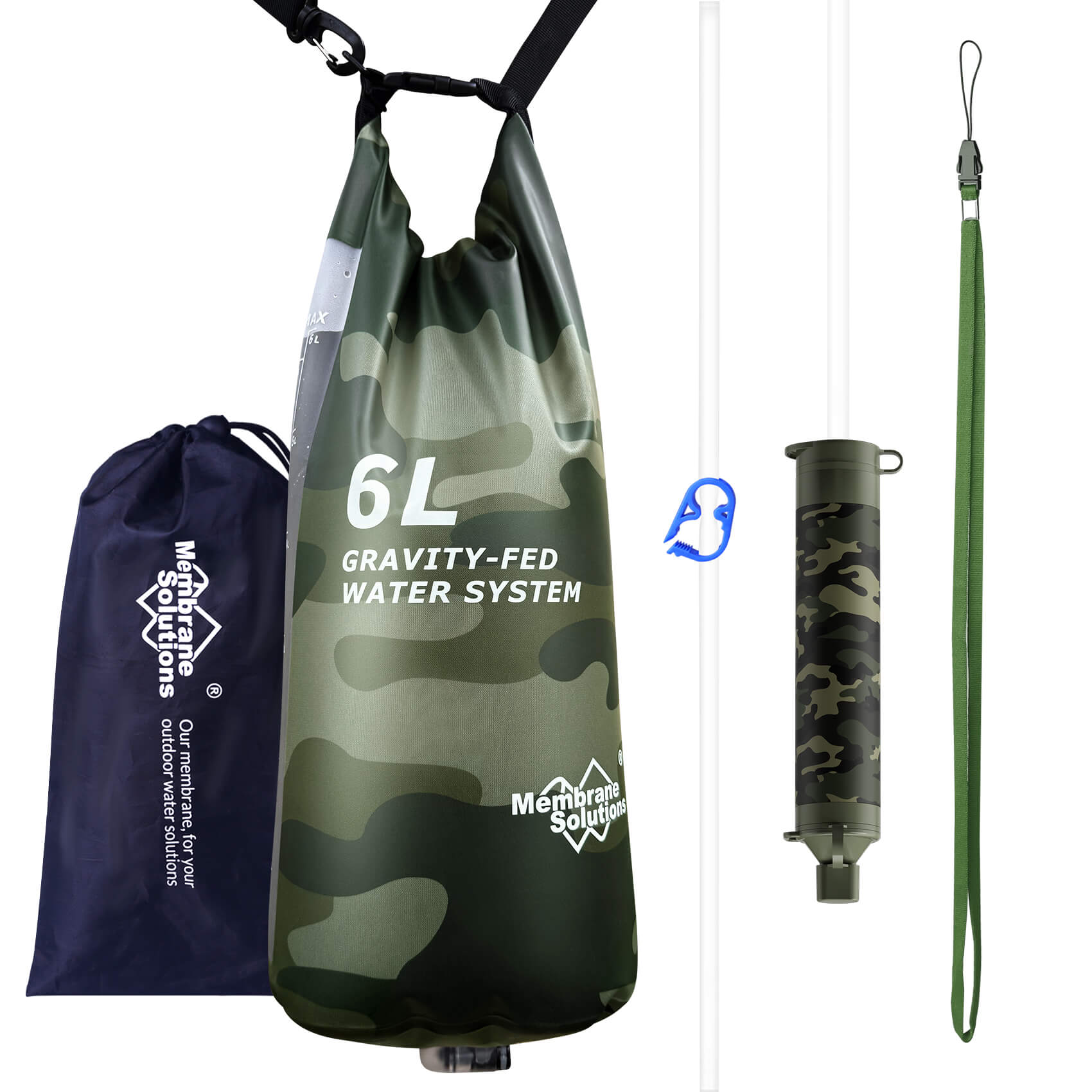 Membrane Solutions 6L Gravity Straw Water Filter Purification Systems for Camping, Hiking and Emergency