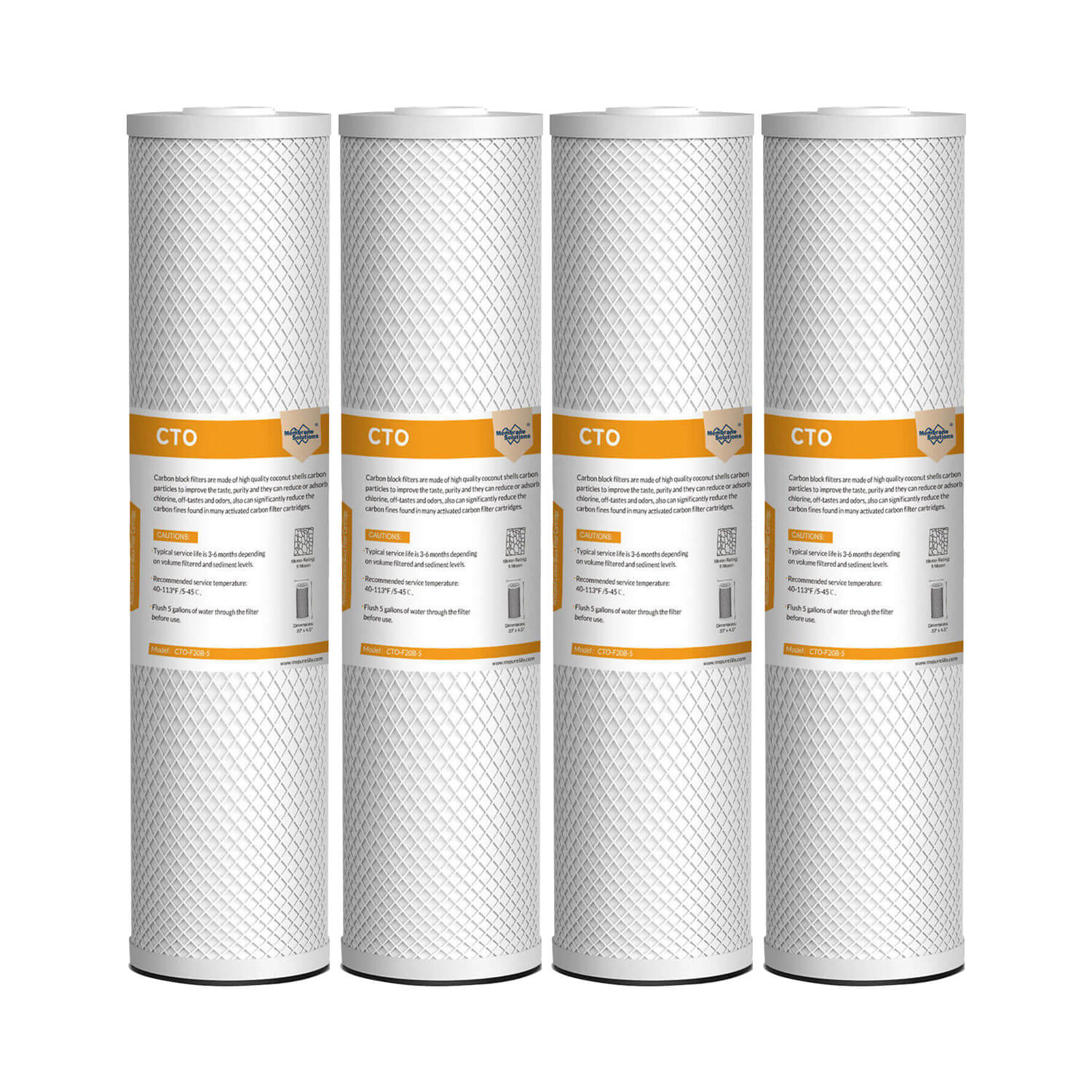 Membrane Solutions 20" x 4.5" 20 inch 5 Micron Coconut Shell Activated Carbon Block CTO Filter Whole House Sediment Water Filter Cartridge Replacement