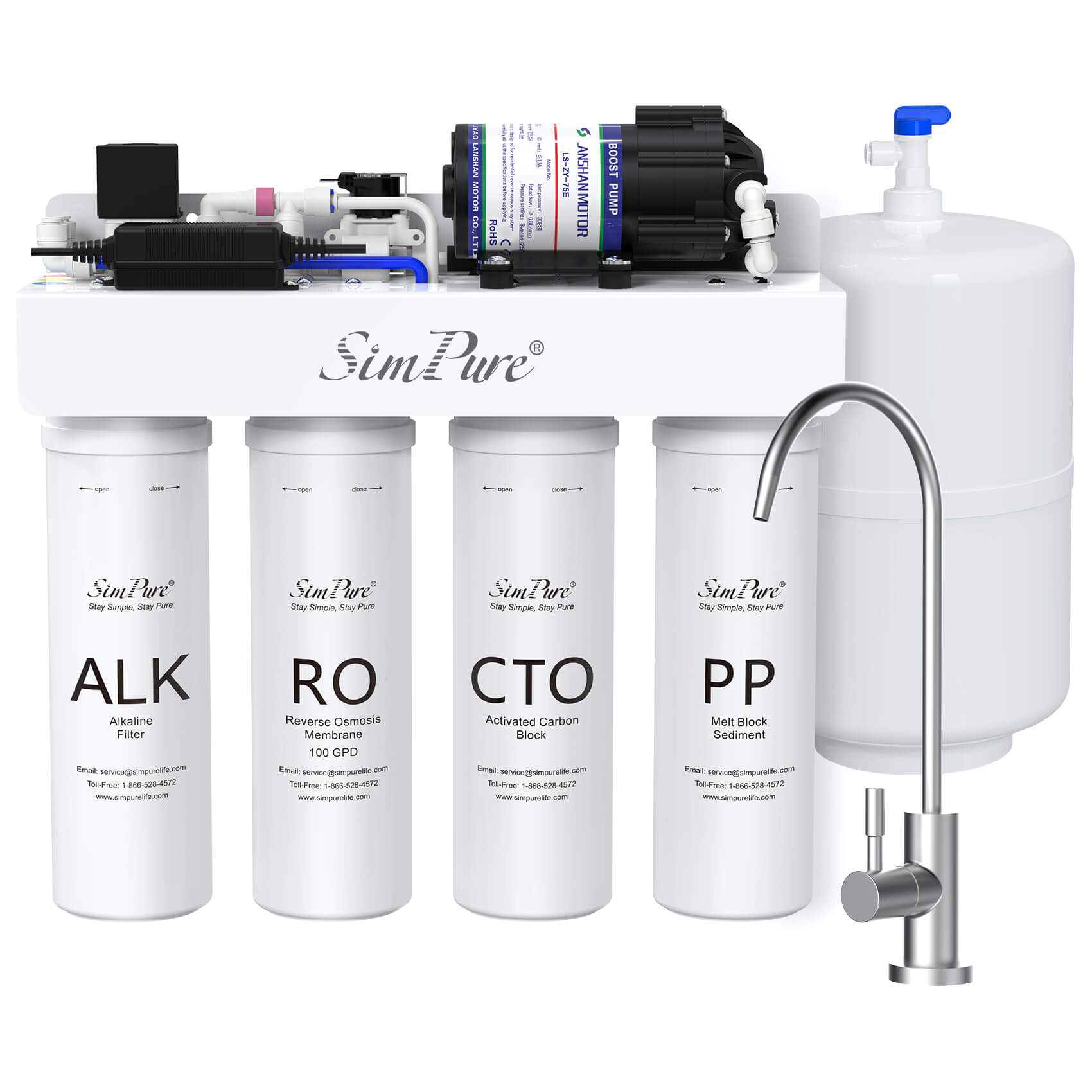 SimPure T1-100ALK 7-Stage Under Sink RO System Remineralization with Booster Pump & Pressure Tank