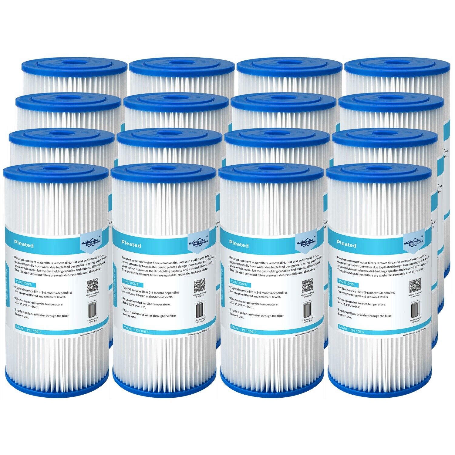 Membrane Solutions Pleated Water Filter Home 10"x4.5" Whole House Heavy Duty Sediment Replacement Cartridge 5/20/50 Micron