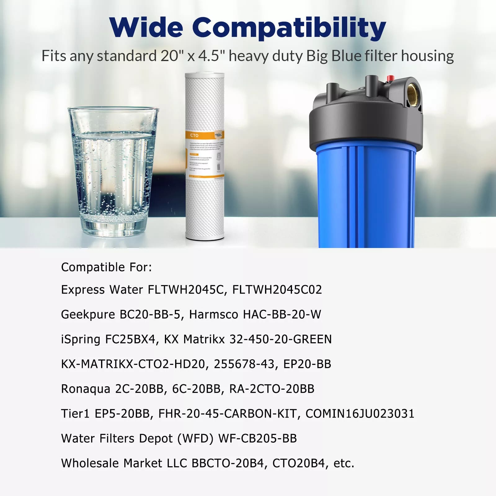 Membrane Solutions 20" x 4.5" 20 inch 5 Micron Coconut Shell Activated Carbon Block CTO Filter Whole House Sediment Water Filter Cartridge Replacement