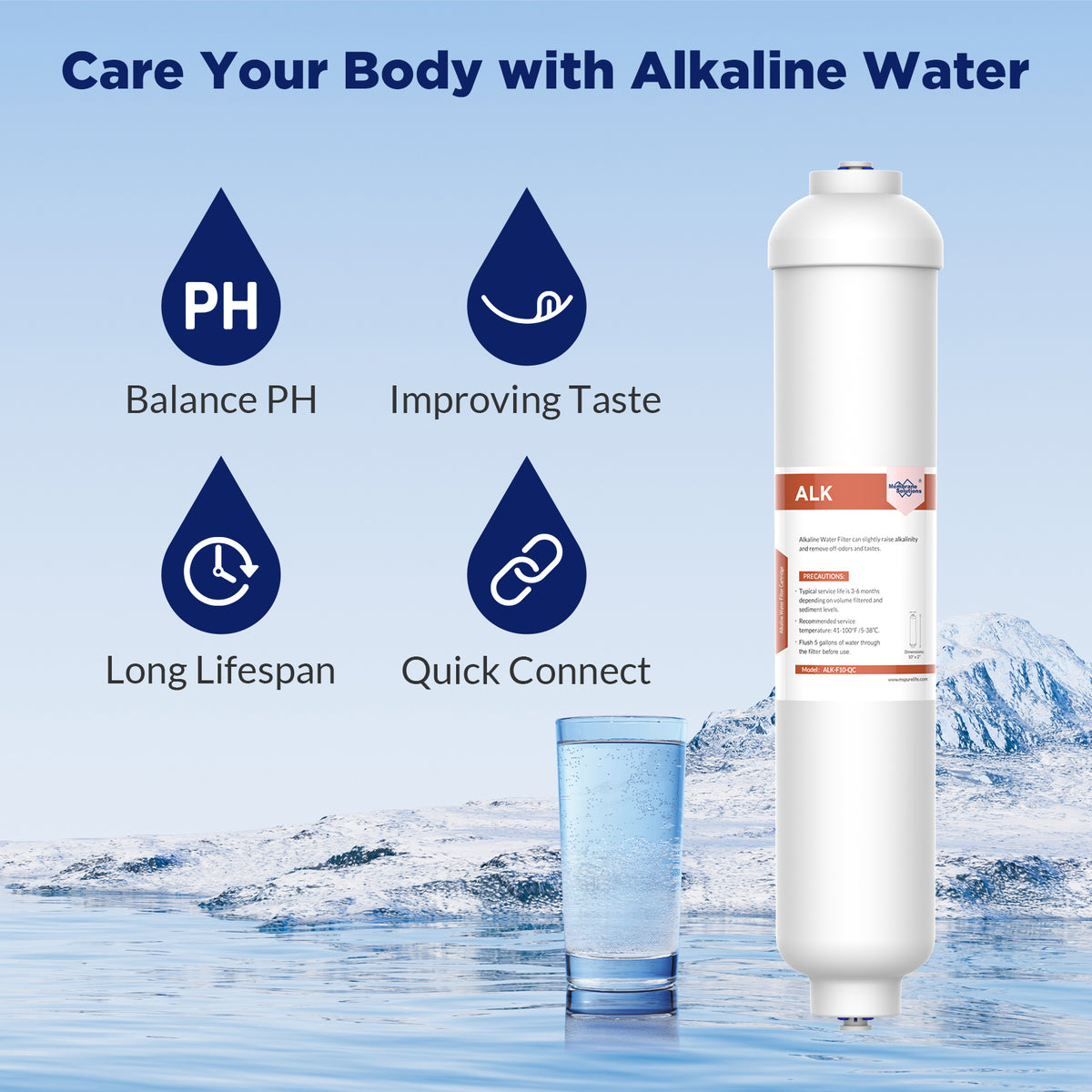 Membrane Solutions 10-inch Alkaline Water Filter pH with Replacement Alkaline Filter for 6-Stage RO System