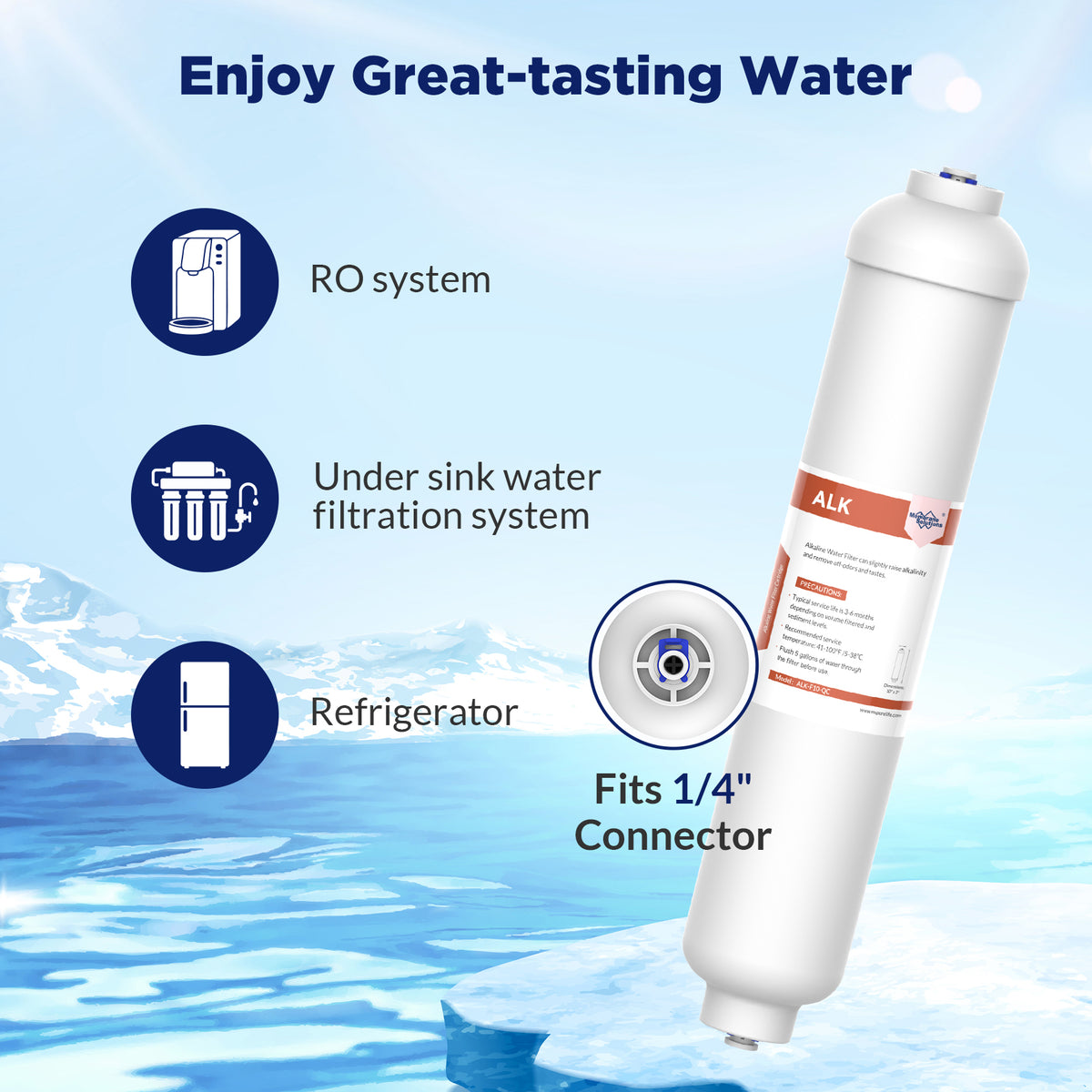 Membrane Solutions 10-inch Alkaline Water Filter pH with Replacement Alkaline Filter for 6-Stage RO System