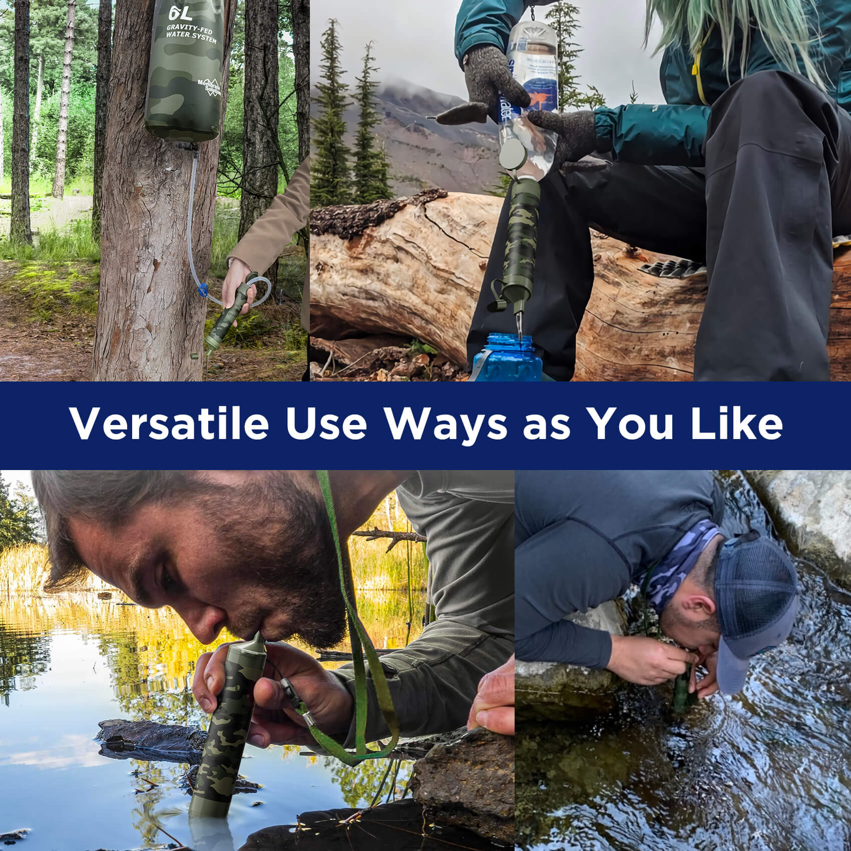 Membrane Solutions 6L Gravity Straw Water Filter Purification Systems for Camping, Hiking and Emergency