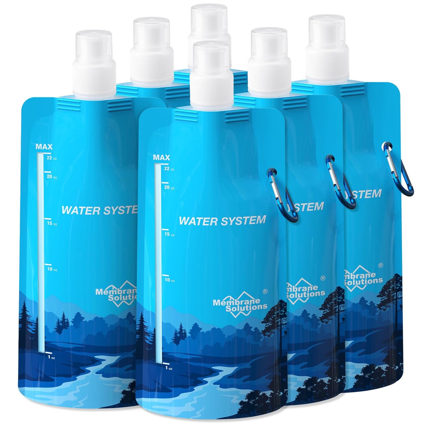 Membrane Solutions 23oz Collapsible Water Container Bottle Squeezable Pouch for Hiking Camping Travel Emergency 4 Pack