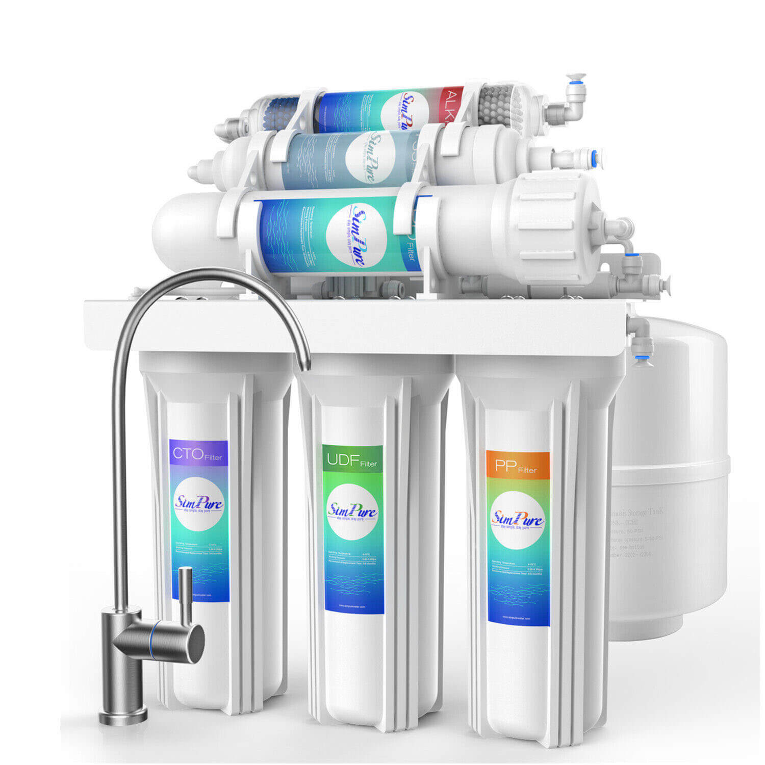 SimPure T1 6-Stage Under Sink RO Alkaline Water Filtration System with Remineralization No Electricity Required