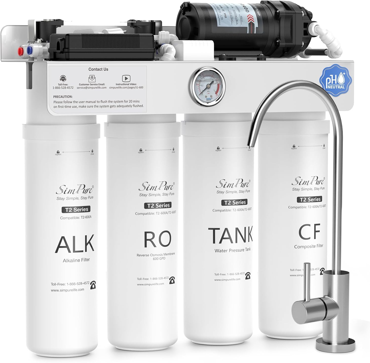 SimPure T2-600A 600GPD Tankless Under Sink RO System | Mineral Alkaline & Direct-to-Fridge