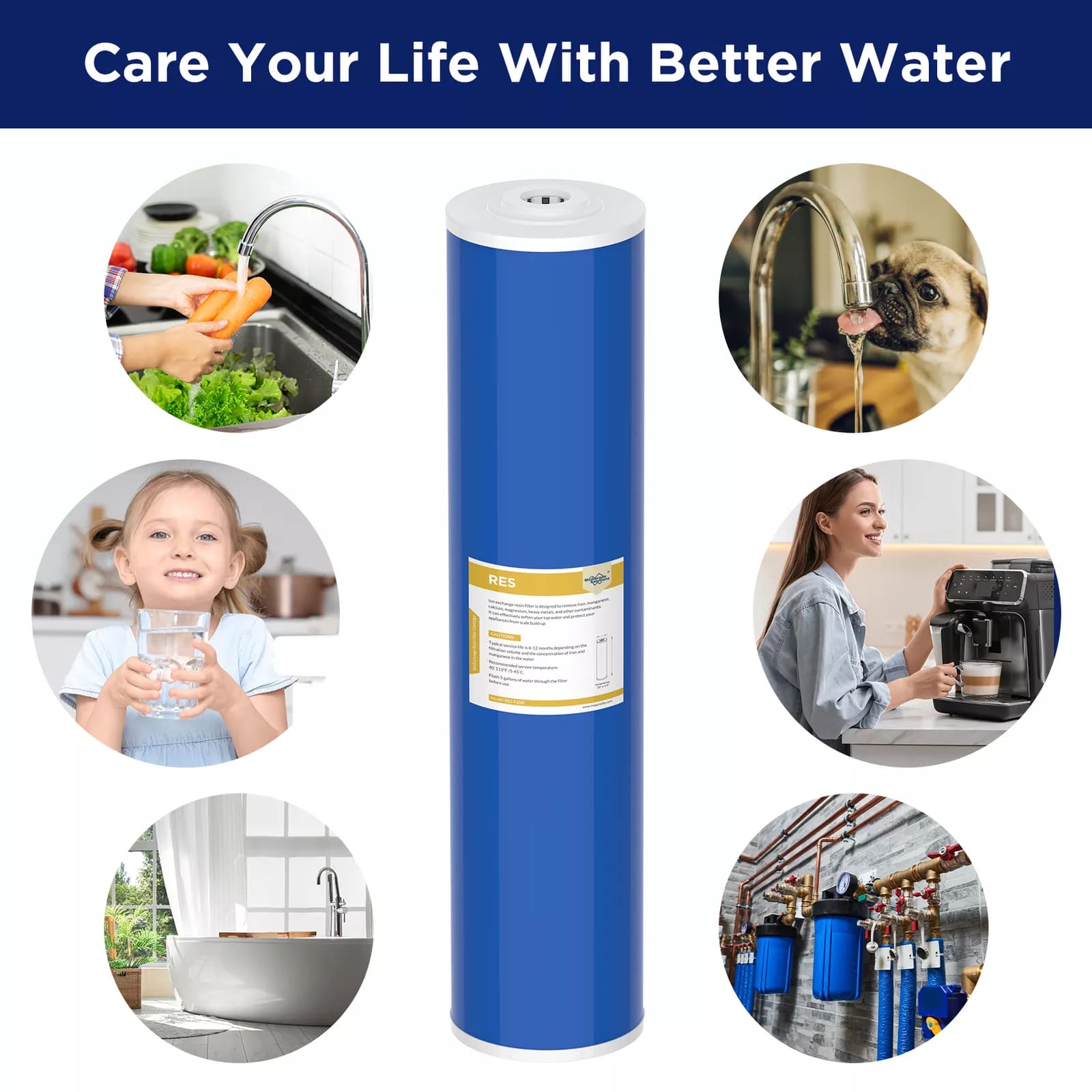 Membrane Solutions 20"x4.5" Water Softening Filter Big Blue Whole House Resin Filter