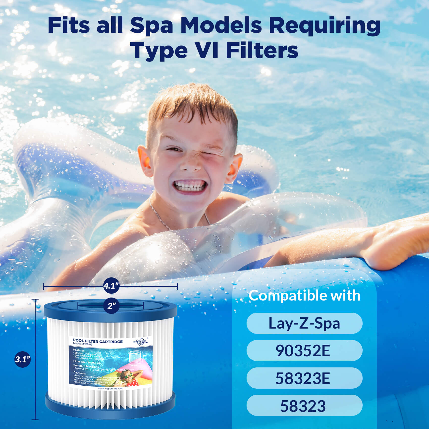 Membrane Solutions F1 Type VI Small Pool Filter Replacement For Coleman Saluspa Lay-Z-Spa
