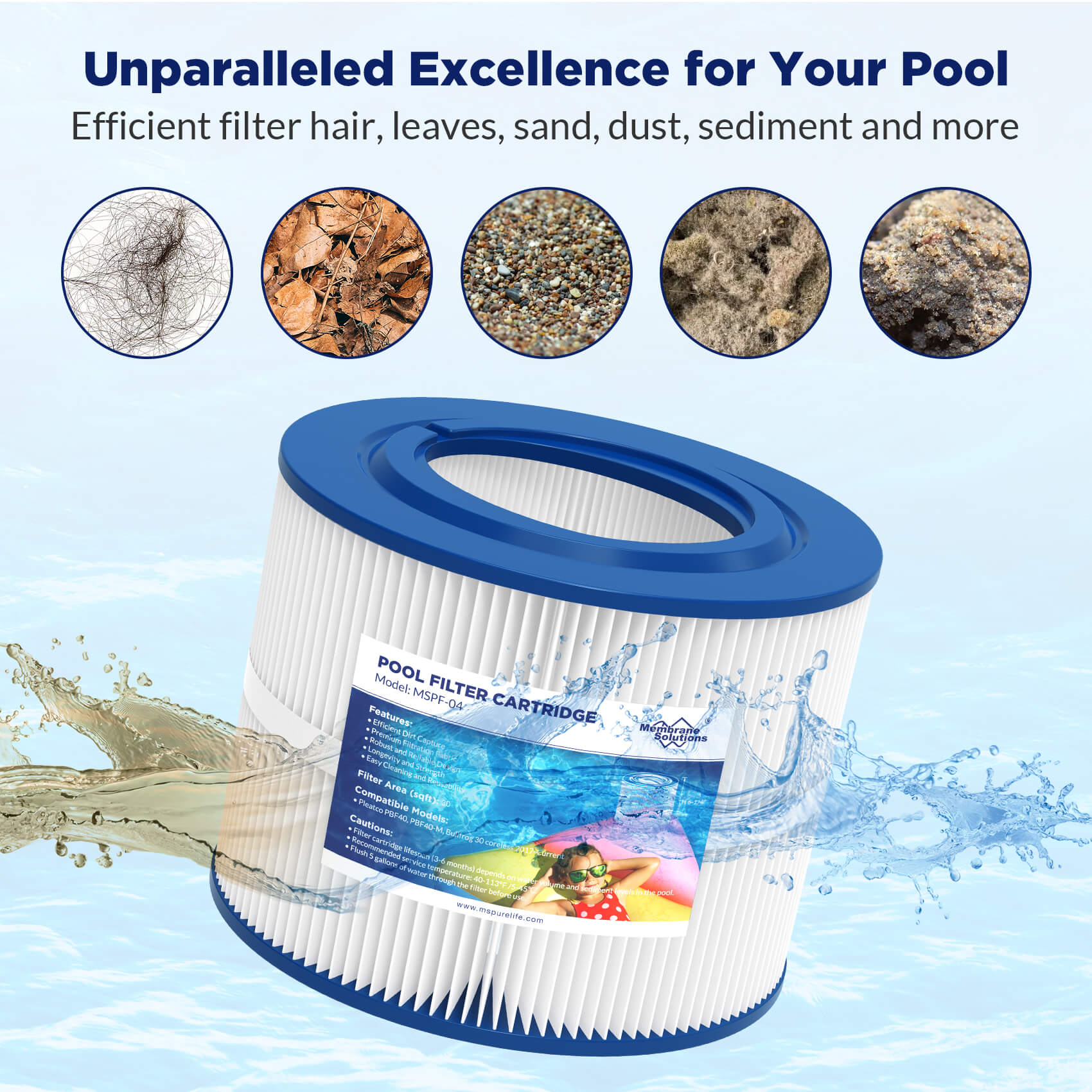 Membrane Solutions F4 Pool Spa Filter Cartridge Replacement for Pleatco PBF40 PBF40-M Bull Frog 30
