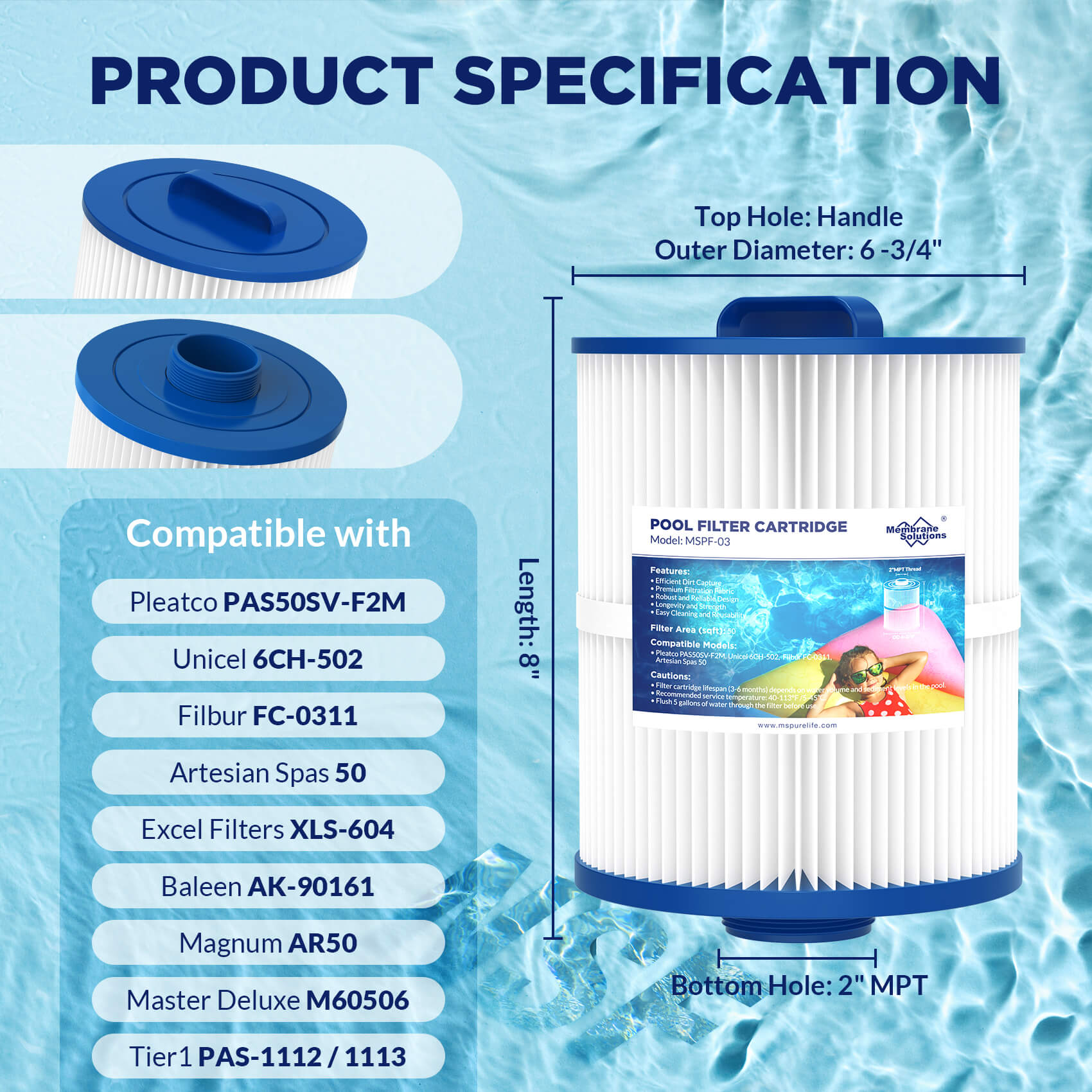 Membrane Solutions F3 Hot Tub & Spa Pool Replacement Cartridge Filter