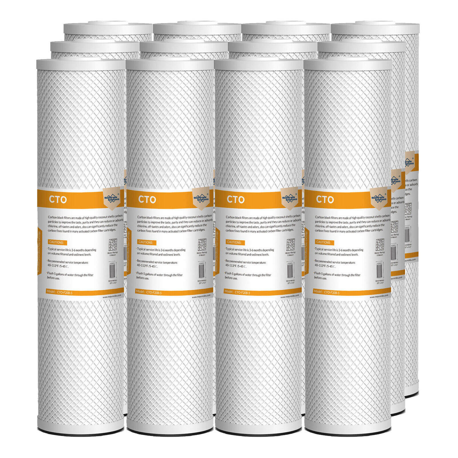 Membrane Solutions 20" x 4.5" 20 inch 5 Micron Coconut Shell Activated Carbon Block CTO Filter Whole House Sediment Water Filter Cartridge Replacement