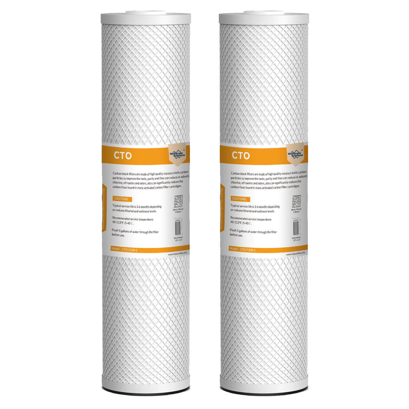 Membrane Solutions 20" x 4.5" 20 inch 5 Micron Coconut Shell Activated Carbon Block CTO Filter Whole House Sediment Water Filter Cartridge Replacement
