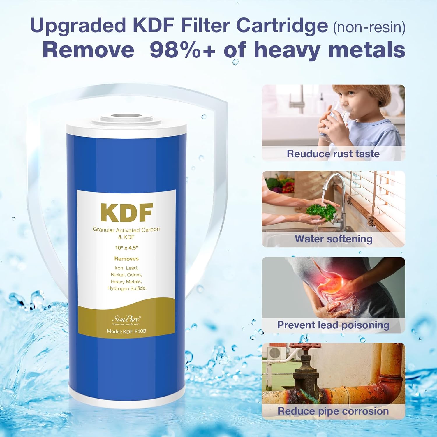 Membrane Solutions 10" x 4.5" Heavy Metal Reducing KDF Whole House Water Filter Cartridge