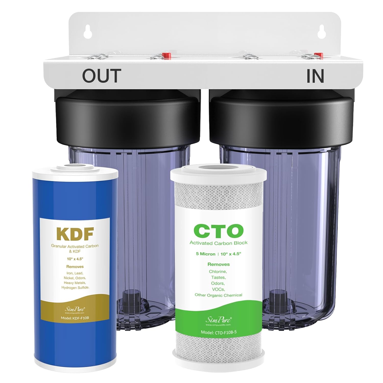 SimPure DB10C-2KDF 2-Stage Clear Whole House Heavy Metal Water Filtration System with 4.5 x 10 inch Carbon Block & KDF Filter