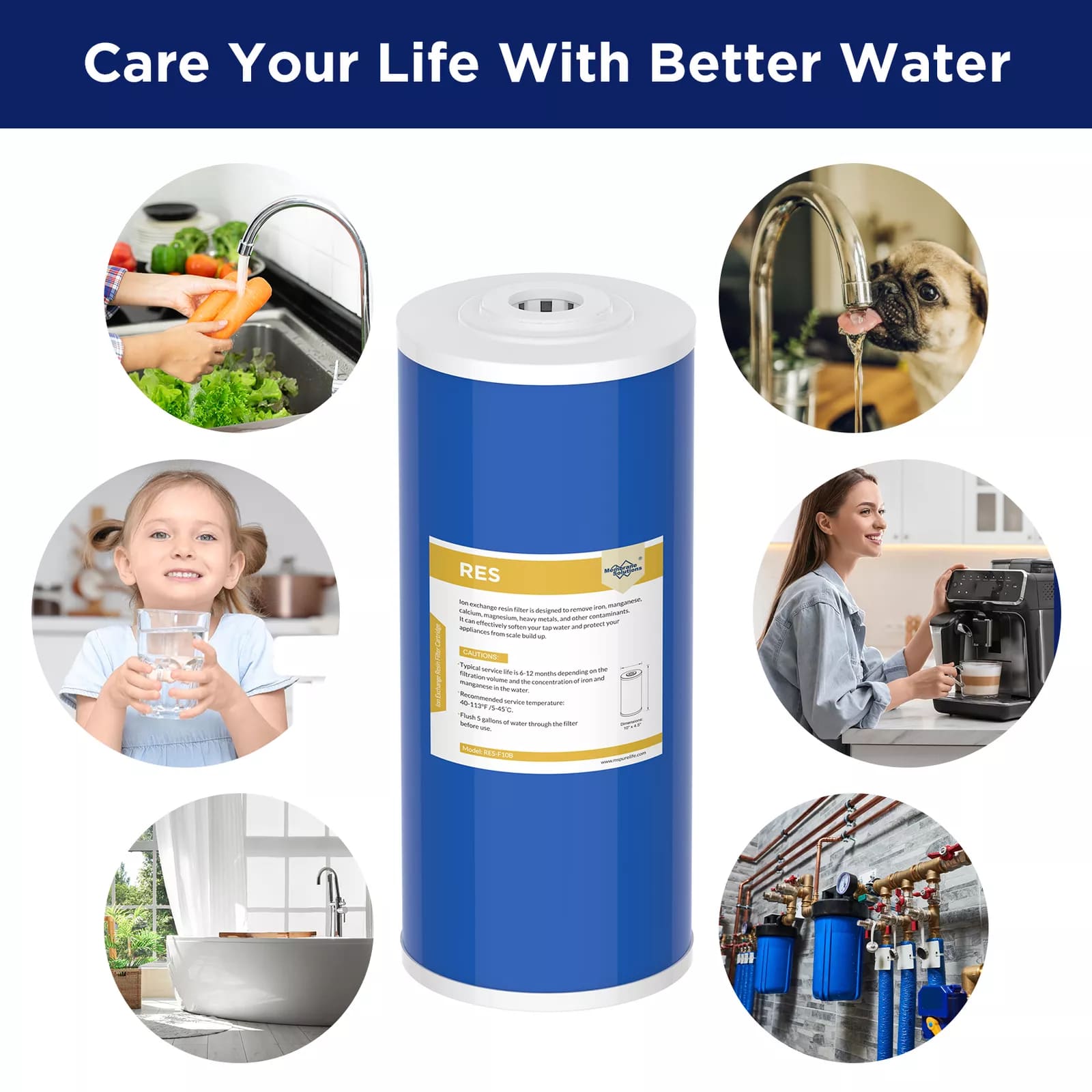 Membrane Solutions 10"x4.5" Water Softening Filter Big Blue Whole House Resin Filter